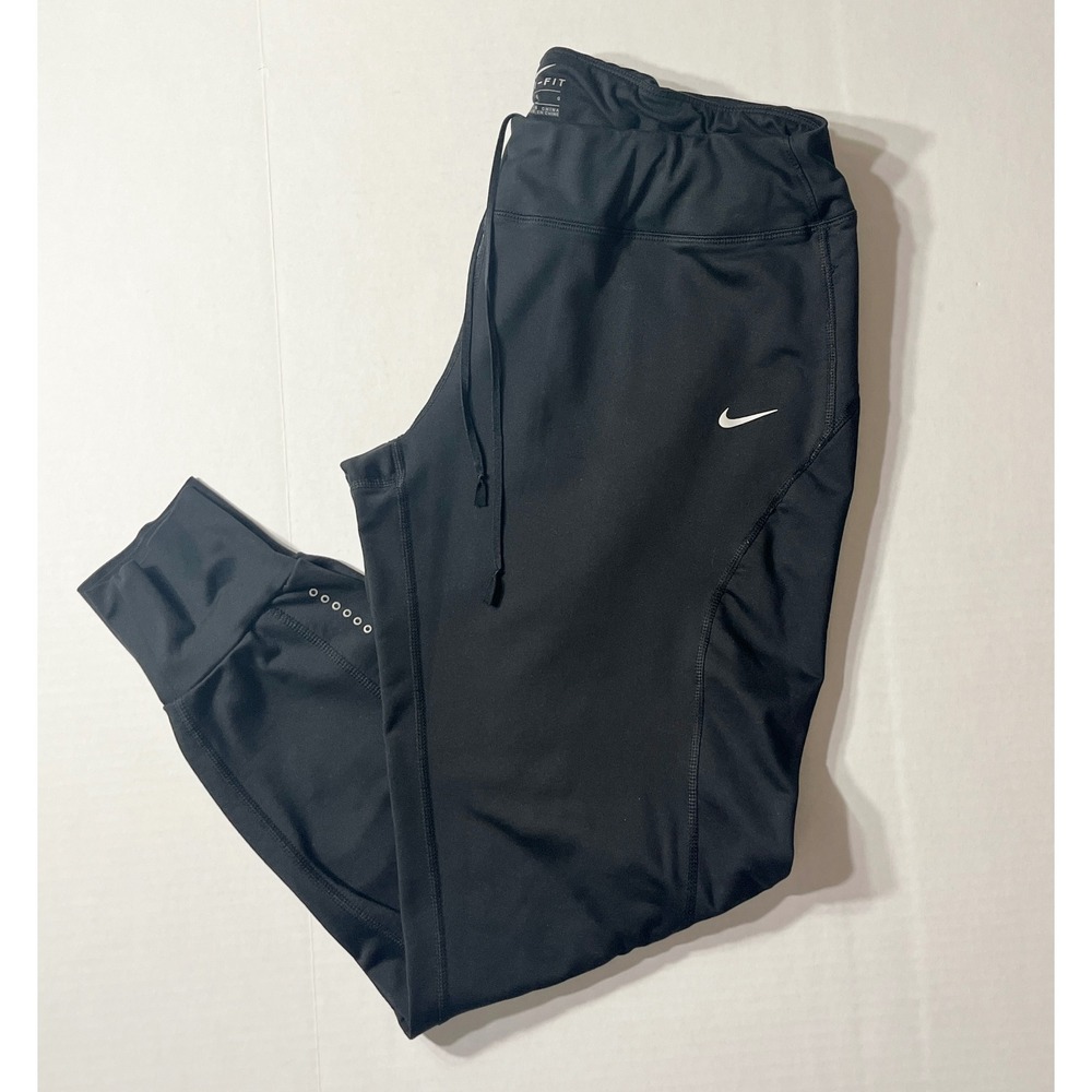 Nike Running Joggers Women's Large Black Dri-FIT Tapered Pants 918108-010